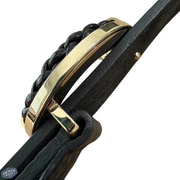 Gucci Unisex Black Calfskin Leather Gold Braided G Logo Buckle Belt | 80•32 - Picture 14 of 15